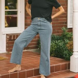 Jackson Rowe Peggy Pants Indigo Stripe Wide Leg size Small